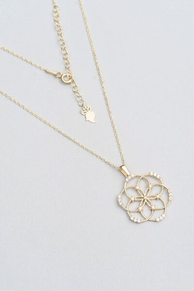 So CHIC... 18 Ayar Sarı Altın Kaplama Gümüş 45 Cm Yaşam Çiçeği Kolye