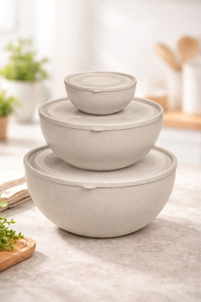 Melkan Home مجموعة من 3 حاويات تخزين مستديرة مع أغطية 0.6 لتر + 2.5 لتر + 4 ل...