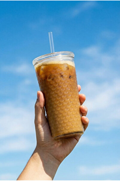 ERKUGO Squama Borosilicate Cold Coffee Glass with Glass Lid – 650 ml