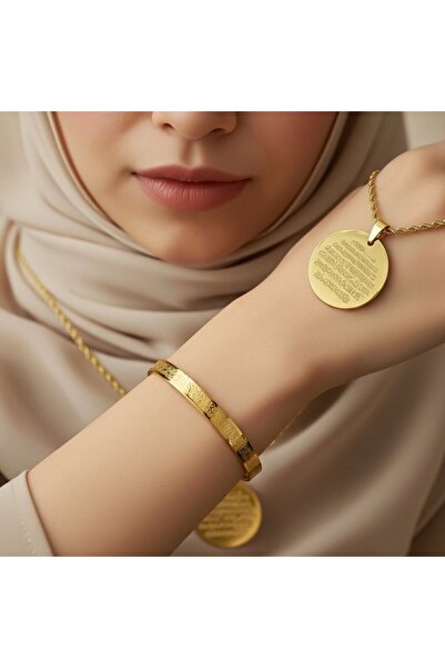 Trenyx Ayetel Kürsi Kolye & Bileklik Seti – Çelik Altın Kaplama, Manevi Korum...