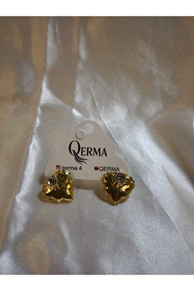 QERMA أقراط نسائية من الفولاذ على شكل قلب مقوس باللون الذهبي عتيقة الطراز منق...