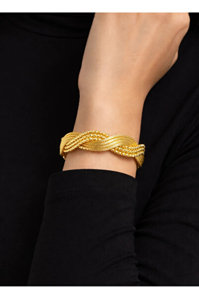 REDMOON GOLD 14 Ayar Altın Sarmal Dorikalı Hasır Kelepçe Bilezik 24.65 GR