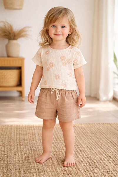 GMG Baby Muslin 2-Piece Set Coffee Flower Patterned