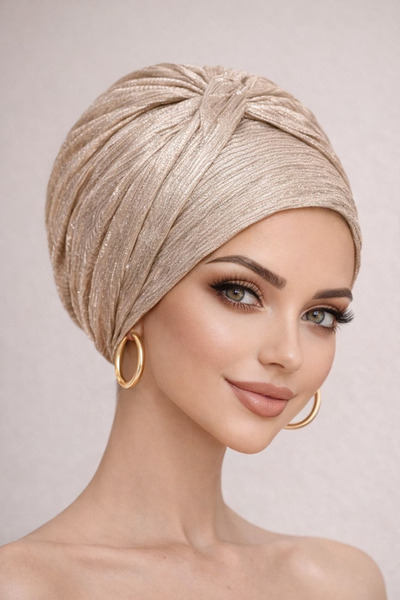 Aişe tesettür بونيه ذهبي وردي مع تفاصيل ملتوية ومطوية