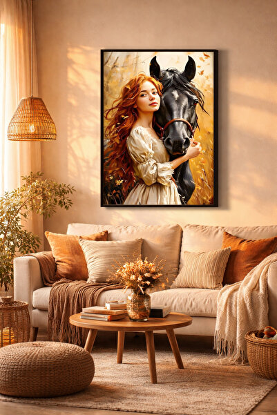 ARTAN GALLERY İtalyan Kadife At ve Kız Tablosu | Yağlı Boya Görünümlü Lüks Du...