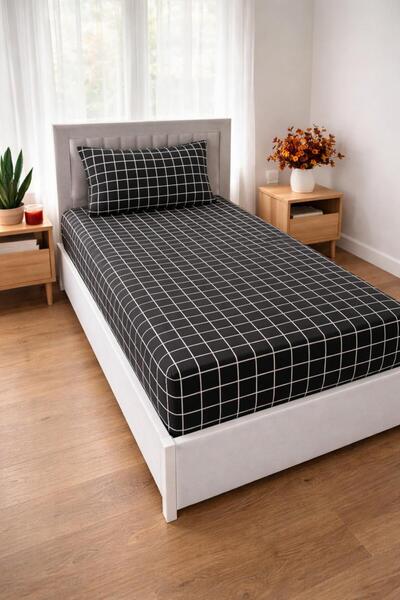Arma Concept Single Checkered Pattern Ranforce Fabric Fitted Elastic Sheet & ...