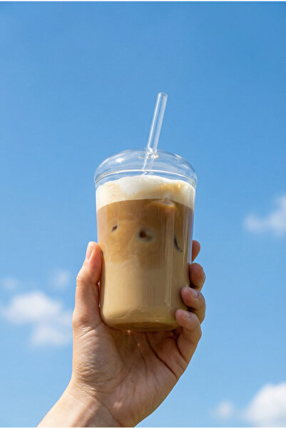 ERKUGO كوب قهوة بوروسيليكات مع غطاء زجاجي وقش، كوب مقاوم للحرارة (500 مل) كوم...