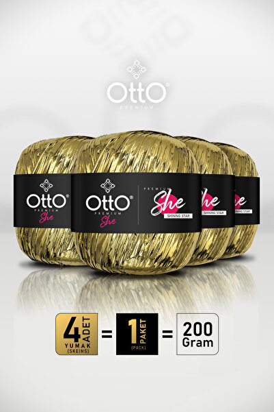 Otto Premium She Metalik Rafya - Altın - 4'lü Paket - 50gr/ 110m - Parlak Çan...