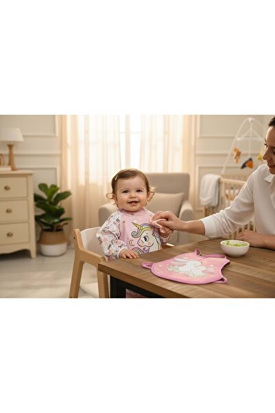 Malkoç bebe Double Baby Bib Set with Sleeves and Ties Fuchsia