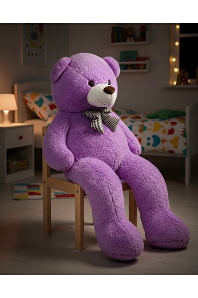 SOLEMIA - Papyonlu Sevimli Büyük Peluş Ayıcık, 150 -160 cm - % 100 YERLİ, Premium Kalite (Lila)