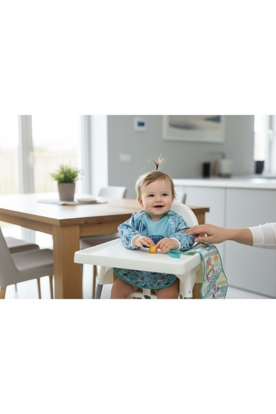 Malkoç bebe Double Baby Bib Set with Sleeves and Ties Blue