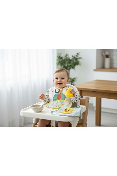 Malkoç bebe Double Baby Bib Set with Sleeves and Ties Yellow