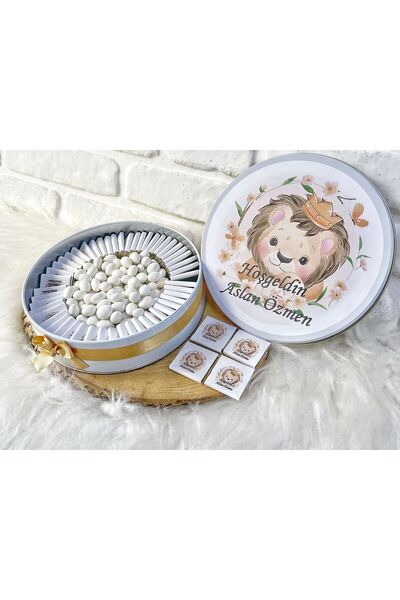 Sweet Story 50 Adet+200 Gr Drajeli Aslan Konseptli İsme Özel Hoşgeldin-Doğumg...