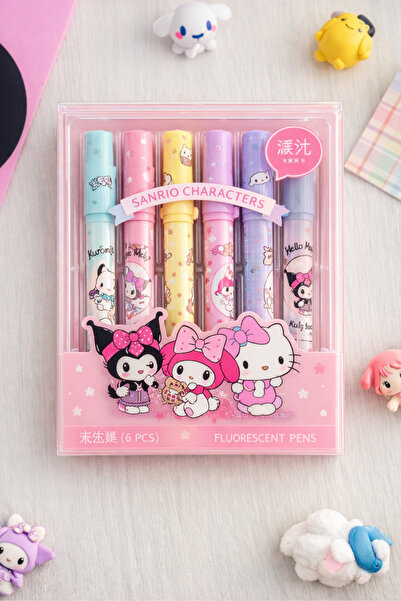 caps Sanrio 6'lı Fosforlu Kalem Seti – Kuromi, Hello Kitty, My Melody, Cinnam...