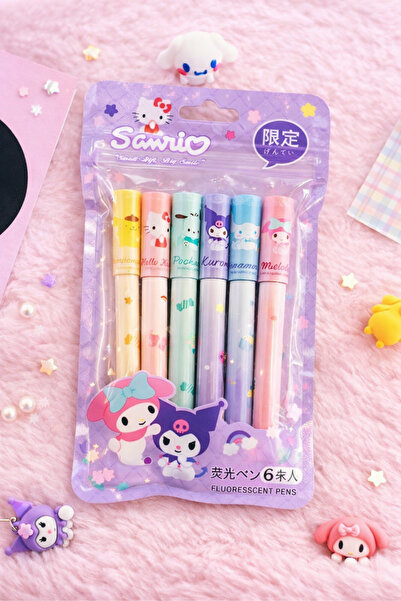 caps Sanrio Karakterleri 6'lı Pastel Parlak Fosforlu Kalem Seti