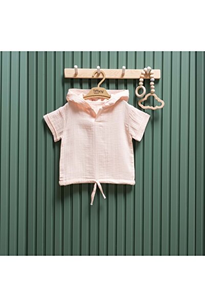 Tiffany تي شيرت أطفال بغطاء للرأس من الموسلين للجنسين - بودرة