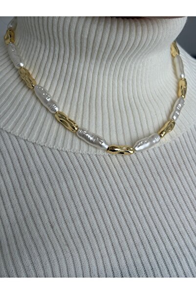 Gold Barok İnci Tasarım Modern Kolye