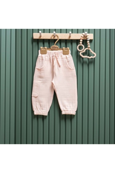 Tiffany Cuffed Elastic Muslin Unisex Baby Pants Powder