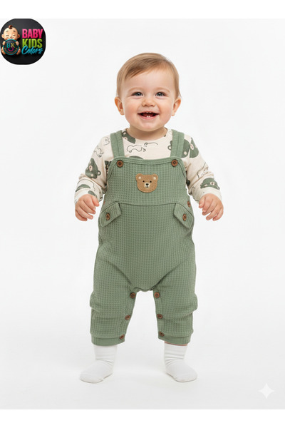 baby kids colors Bebek Erkek 3'lü Tulum Takımı Salopet Ve Çorap Seti Ayıcık D...