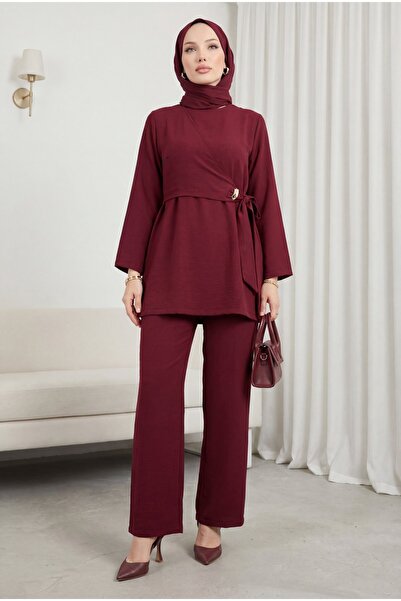 Modamorfo Beli Cross-Tied Trousers Modal Suit - Burgundy