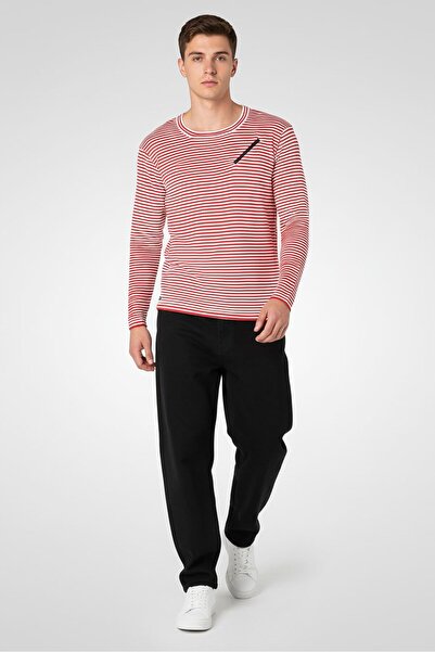 Lacoste سويت شيرت رجالي مخطط بأكمام طويلة وياقة دائرية، متعدد الألوان