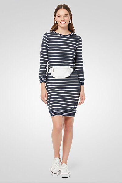 Lacoste فستان نسائي مخطط متوسط الطول كاجوال، متعدد الألوان