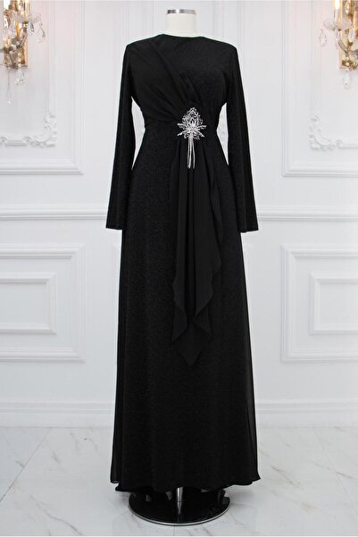 TRENDTESETTÜR KADIN SİYAH TAŞ DETAYLI ABİYE ELBİSE T 0753