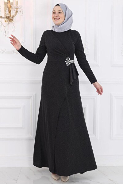 TRENDTESETTÜR KADIN SİYAH TAŞLI ABİYE ELBİSE T 8653