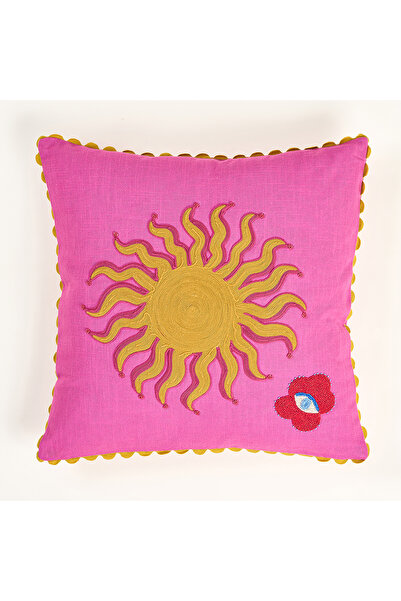 Zsa Zsa Zsu وسادة هانسي مطرزة ومطبوعة رقميًا ومحشوة بالقطن مقاس 50x50 سم أحمر...