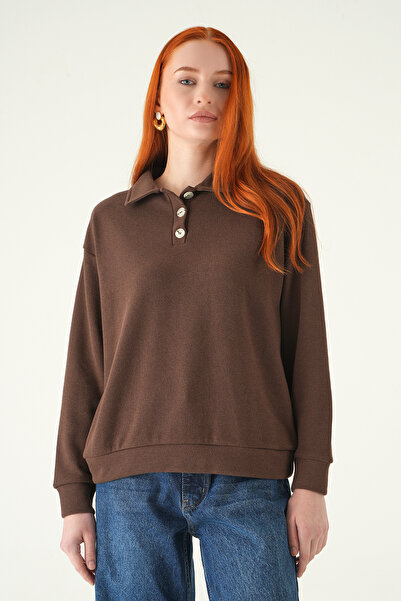 Rays 3082A Pulover cu guler tip cămașă Maro