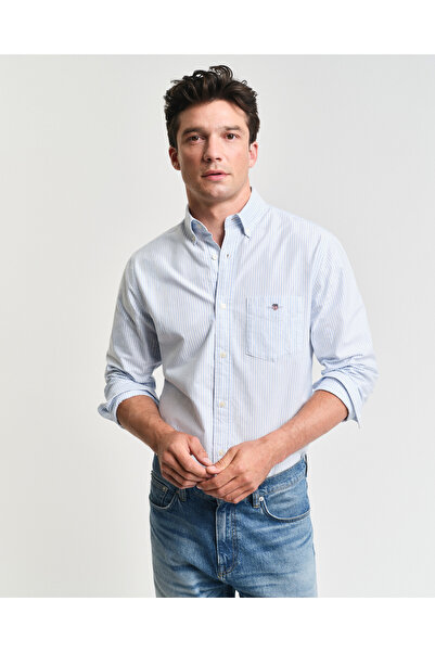 Gant Erkek Mavi Regular Fit Çizgili Gömlek