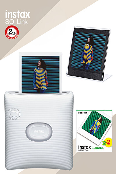 Fujifilm Instax SQ Link Beyaz Yazıcı 20li Square Film ve Pleksi Çerçeve