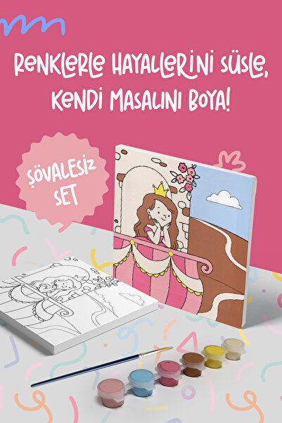 Mind & Play Prenses Temalı Çocuk Tuval Boyama Seti | Tuval + 6 Renk Akrilik B...