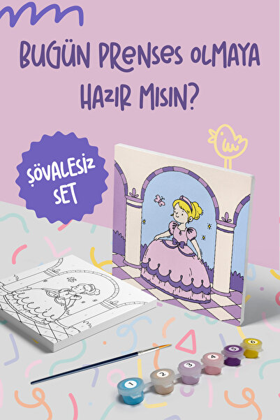 Mind & Play Saray Prensesi Temalı Çocuk Tuval Boyama Seti | Tuval + 6 Renk Ak...