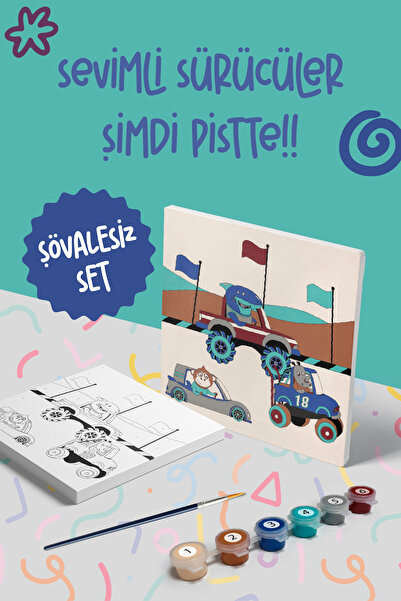 Mind & Play Macera Yarışı Temalı Çocuk Tuval Boyama Seti | Tuval + 6 Renk Akr...