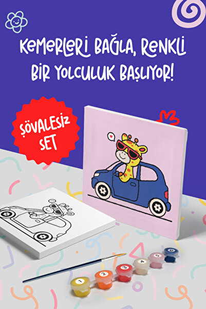Mind & Play Zürafa Temalı Çocuk Tuval Boyama Seti | Tuval + 6 Renk Akrilik Bo...