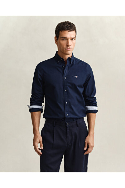 Gant Erkek Lacivert Slim Fit Çizgili Gömlek
