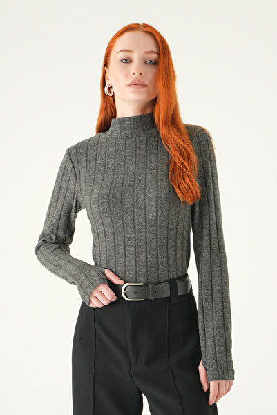 Rays Μακρυμάνικη μπλούζα ανθρακί με ζιβάγκο 8361A