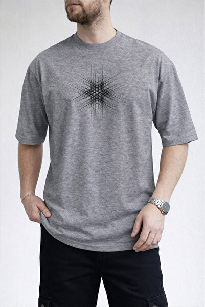 caddekombin Muške geometrijske zvezde eksplozija okrugla kragna siva T-shirt