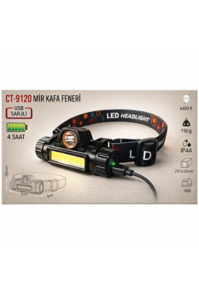 3watt Şarjlı Çift Fonksiyonlu Mir Led Kafa Feneri Beyaz Işık Ct-9120 Dış Mekan Kafa Bantlı