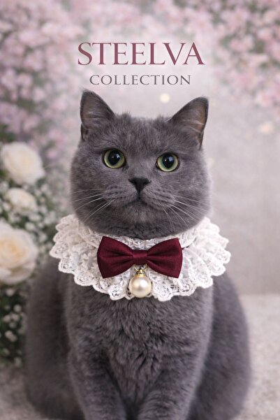 STEELVA زي القطط مع الفيونكة واللؤلؤ باللون العنابي (طوق، وشاح)