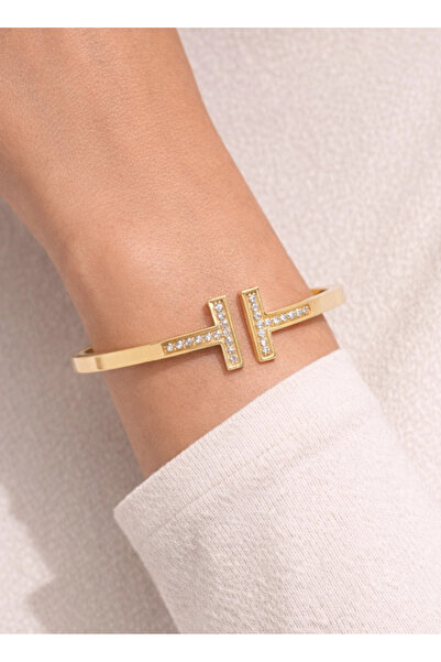 REDMOON GOLD 22 Ayar Altın T Modeli Taşlı Kelepçe Bilezik 11.81 GR KLP2136