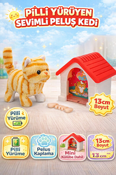 YILDIRIM OYUNCAK Sesli Hareketli Kulübeli Sevimli Kedi 15 cm - Aksesuarlı Pil...