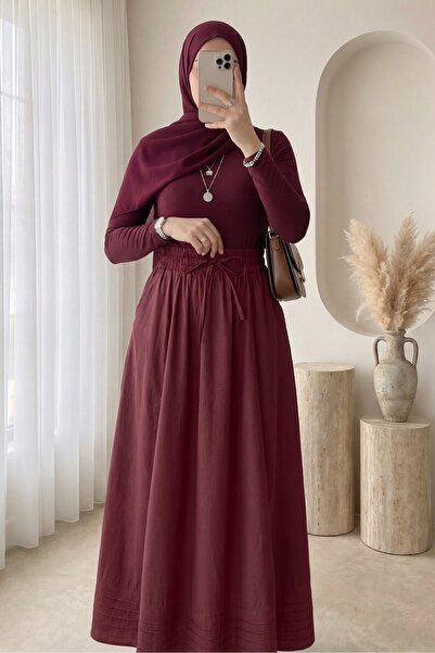 Modamorfo Fusta cu talie elastică, buzunare și cusături decorative - Prune