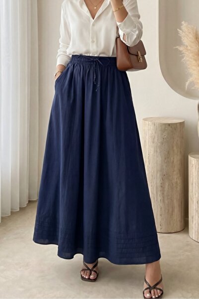 Modamorfo Beli Lastikli Bağcıklı Cepli Dikiş Detaylı Etek -Laci