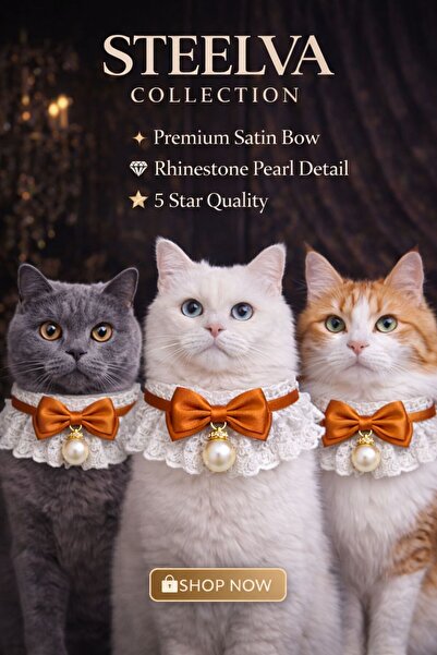 STEELVA Salmon-Colored Cat Bow Tie with Pearls