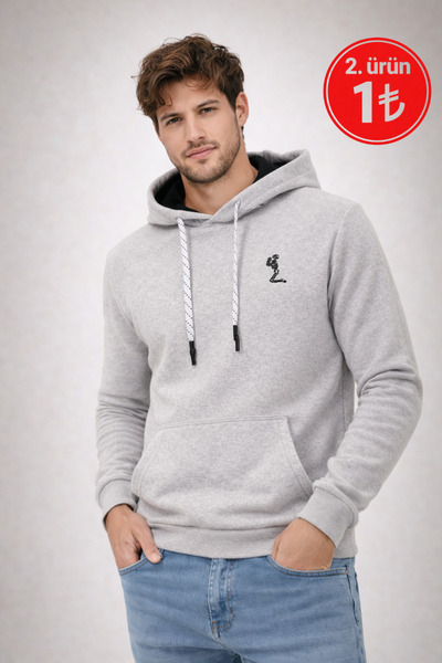 Polo State سترة رياضية رمادية اللون للرجال بغطاء رأس 3 Thread Inside Sha مبطن...