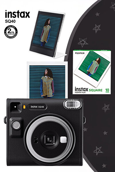 Fujifilm Instax SQ40 Siyah Fotoğraf Makinesi 10lu Kare Film ve Pleksi Çerçeve