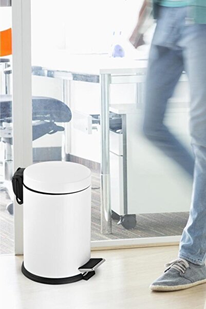 GörSeç Banyo Tuvalet Balkon Mutfak, Beyaz Renkli Pedallı Metal Çöp Kovası 3 Litre