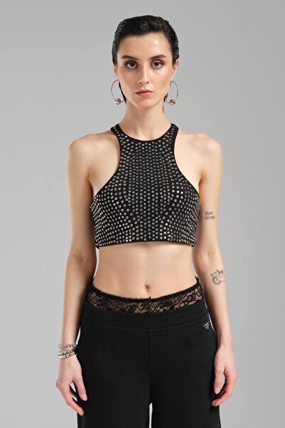 tw3 Bluză de damă din țesătură tricotată cu strasuri, cu design slim fit